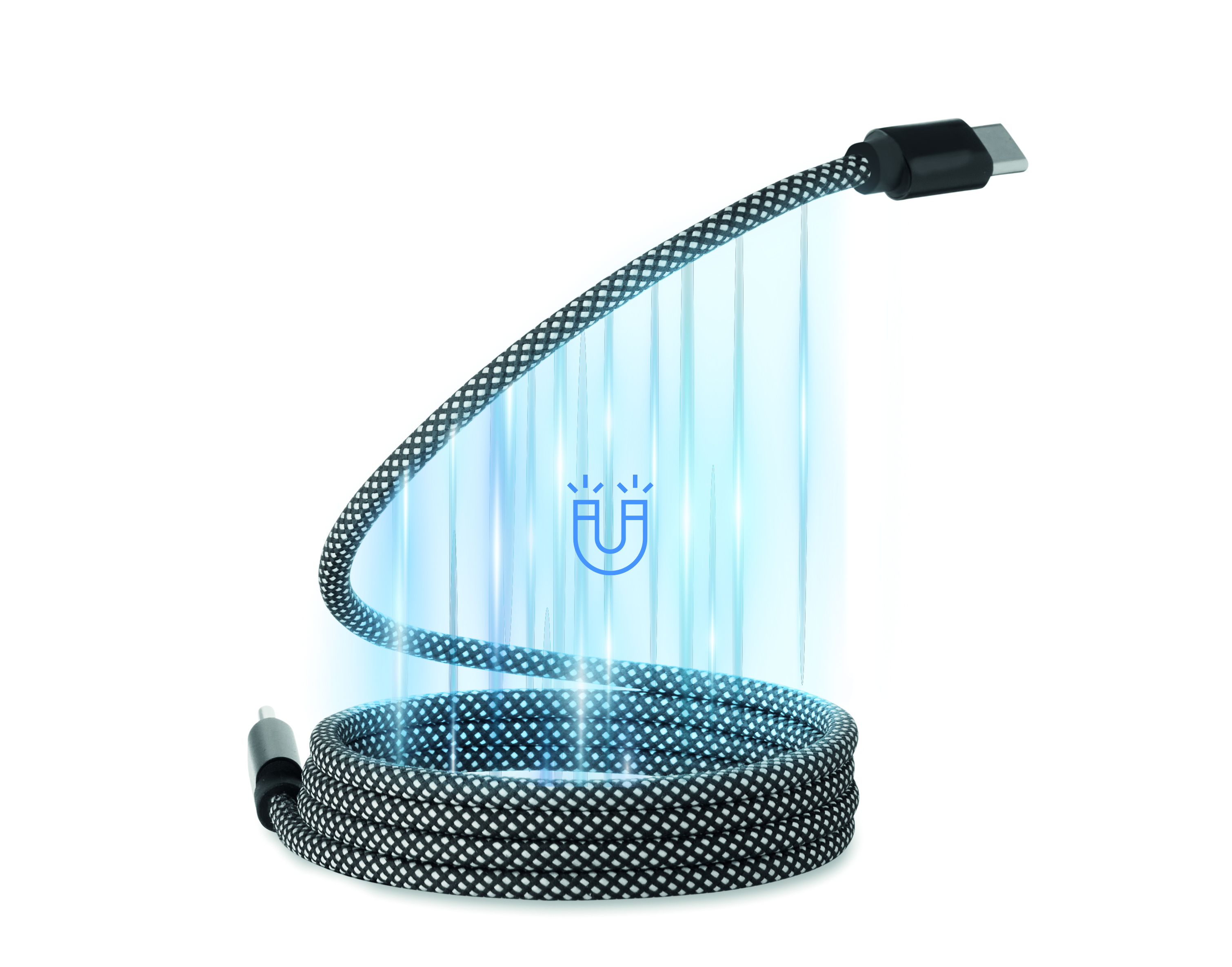 Câble magnétique publicitaire USB-C 60 W recyclé Braid Blanc / Noir